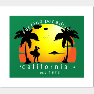 California surfer sunset Posters and Art